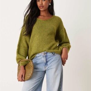 JDY Reversible Olive Green Women's Oversized Knit Sweater S